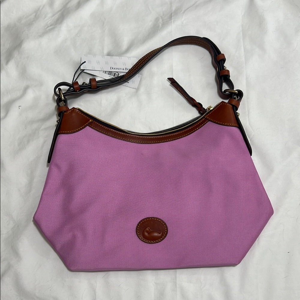 Dooney & Bourke Pink and Brown Shoulder Bag with Curved Silhouette
